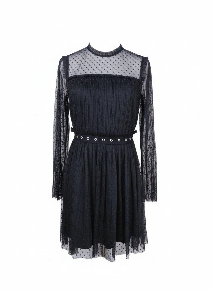 knee length dresses for ladies Women's Black Skater Dress Long Sleeve main image 1