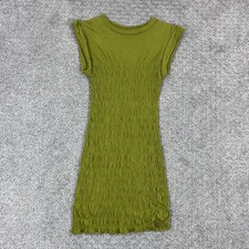 Urban Outfitters Dress Womens XS Green Smocked Bodycon Ruffle Mini Cap Sleeve