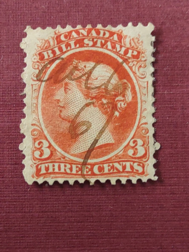 Canada 1865,QV , Bill stamp 3 Cts.Dated Pen cancel 1867(0103_2) - Picture 1 of 6