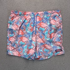 Vineyard Vines Swim Trunks Mens Small Blue Pink Crabs Mesh Lined Pockets FLAWS