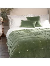 Christy Jaipur Bedspread Throw Velvet 100% Cotton 140 cm x 200 cm - Olive [Used]