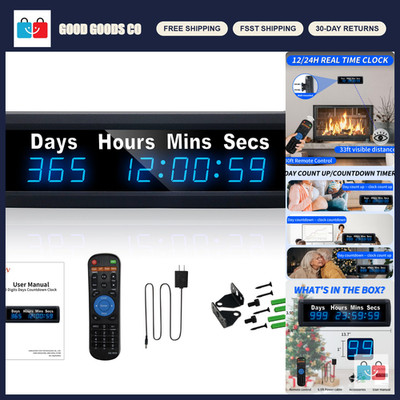 Large Display Countdown Timer with Remote - 999 Days Count Up/Down Clock, 12/24