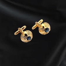 Round Cut Lab-Created Sapphire Cufflinks for Groom Men 14K Yellow Gold Plated