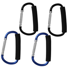 4 Pack Large Carabiner Clips 5.5 Inch D Shape Bag Carrier Hooks Black Blue