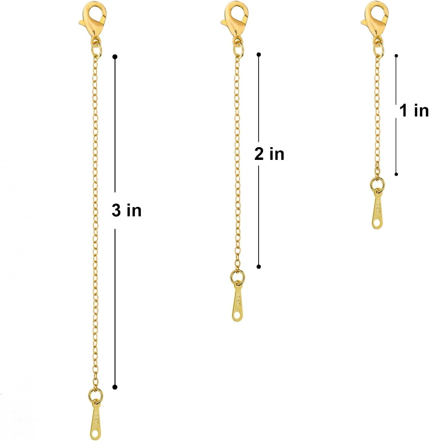3 Pack 14K Gold Necklace Extender Chain w/ Lobster for Necklaces Bracelet Anklet