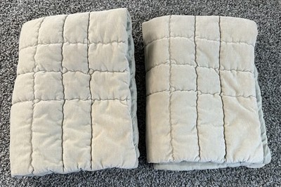2 Pottery Barn Tan Velour Natural Linen Box Stitch Pillow Shams Standard READ!