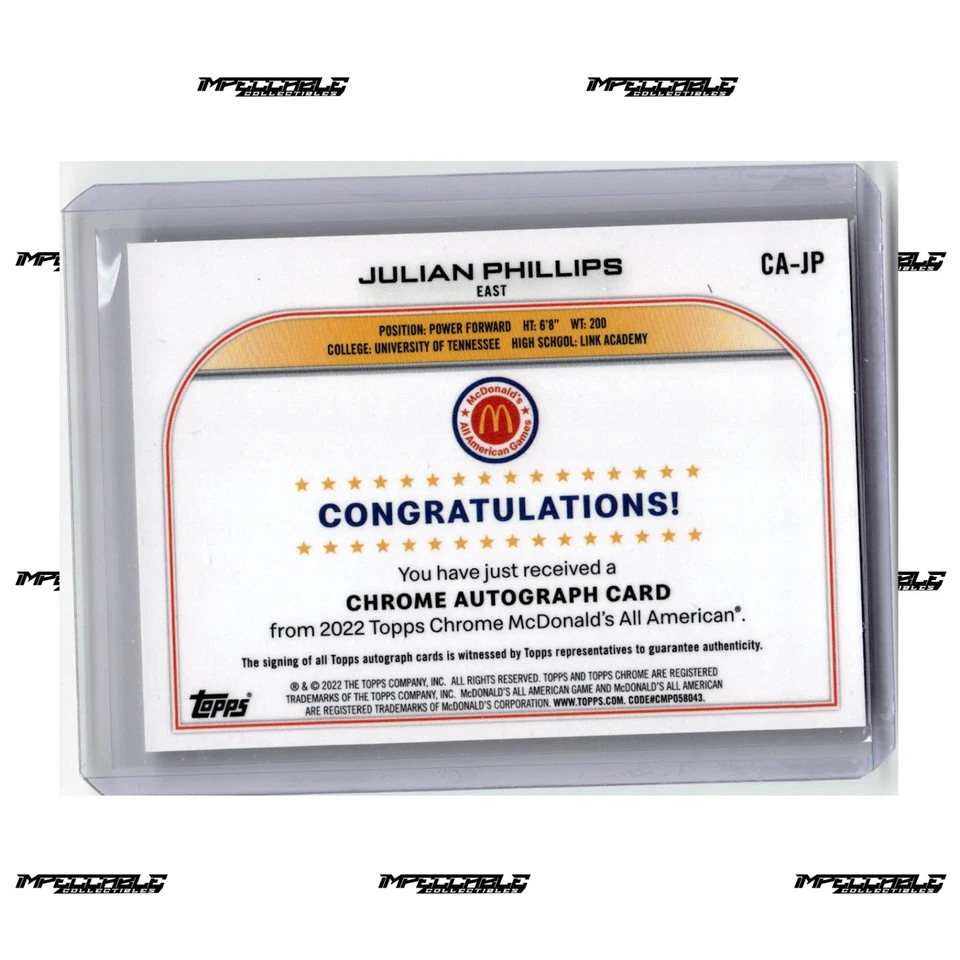 2022 Topps Chrome McDonald's A/A - #CA-JP Julian Phillips Rookie Refractor Auto - Image 2 of 2