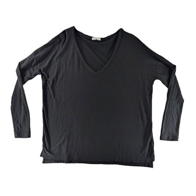 James Perse 2 Tee Top Womens Size M Standard Black Slubbed V-Neck Long Sleeves