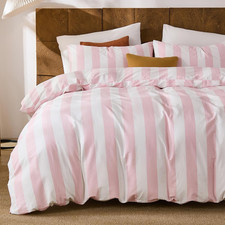 Pink and White Striped Duvet Cover Set King Size, 100 Cotton Bedding Set with Z
