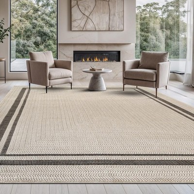 Beverly Rug Easy Jute Bordered Rug 10x14 Washable Large Indoor Outdoor Area R...