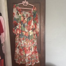 Women's Floral Print Midi Dress Long Sleeve, Smocked Waist, Plus Size 2x-3x
