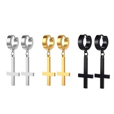 Mens Inverted Cross Earrings: Upside Down Cross Dangle Earrings Gothic Jewelry
