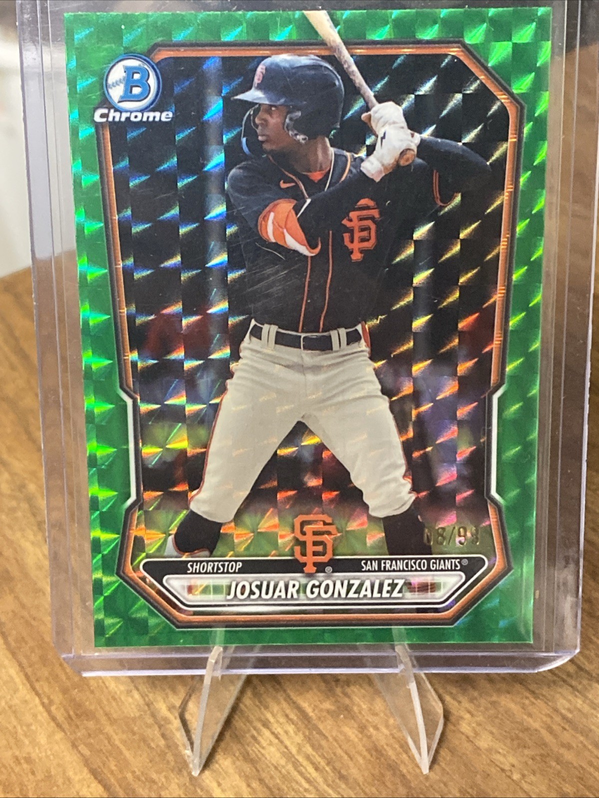 2026 Bowman Chrome Josuar Gonzalez Bowman Green Geometric Refractor /99 Giants view 3