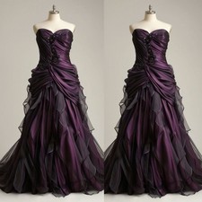 Gothic Purple and Black Wedding Dresses Sweetheart Vintage Tulle Bridal Gowns