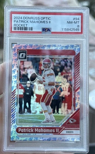 2024 Donruss Optic Patrick Mahomes ll Rocket Emoji SSP Card PSA 8 Chiefs MVP