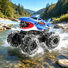 Amphibious Remote Control Shark Monster Truck Squirt Water,4WD RC Car 2.4Ghz 6 