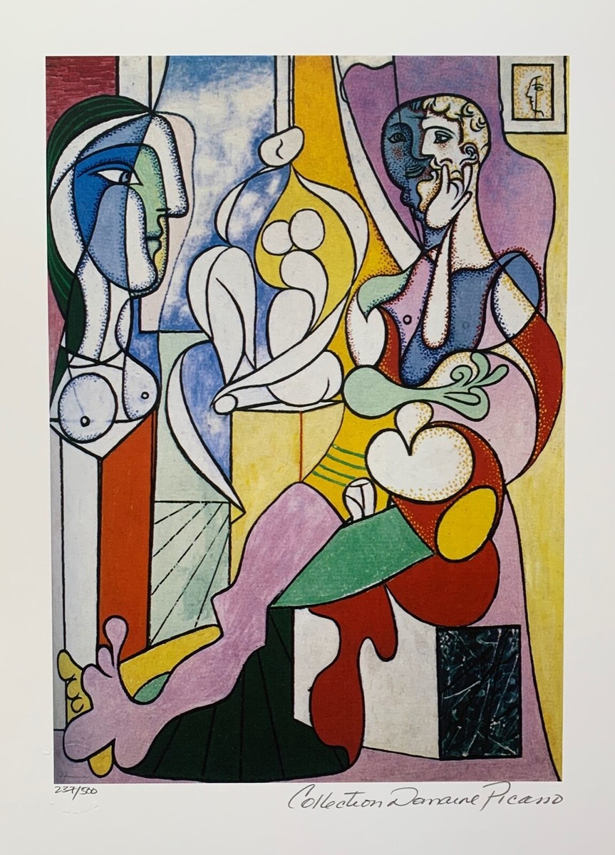 アート・デザイン・音楽 Pablo Picasso: 43 Obras Pablo Picasso Original Signed Print, Three musicians, 1921