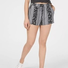 BeBop Juniors Womens S Black White Printed Drawstring Waist Shorts NWT CK82
