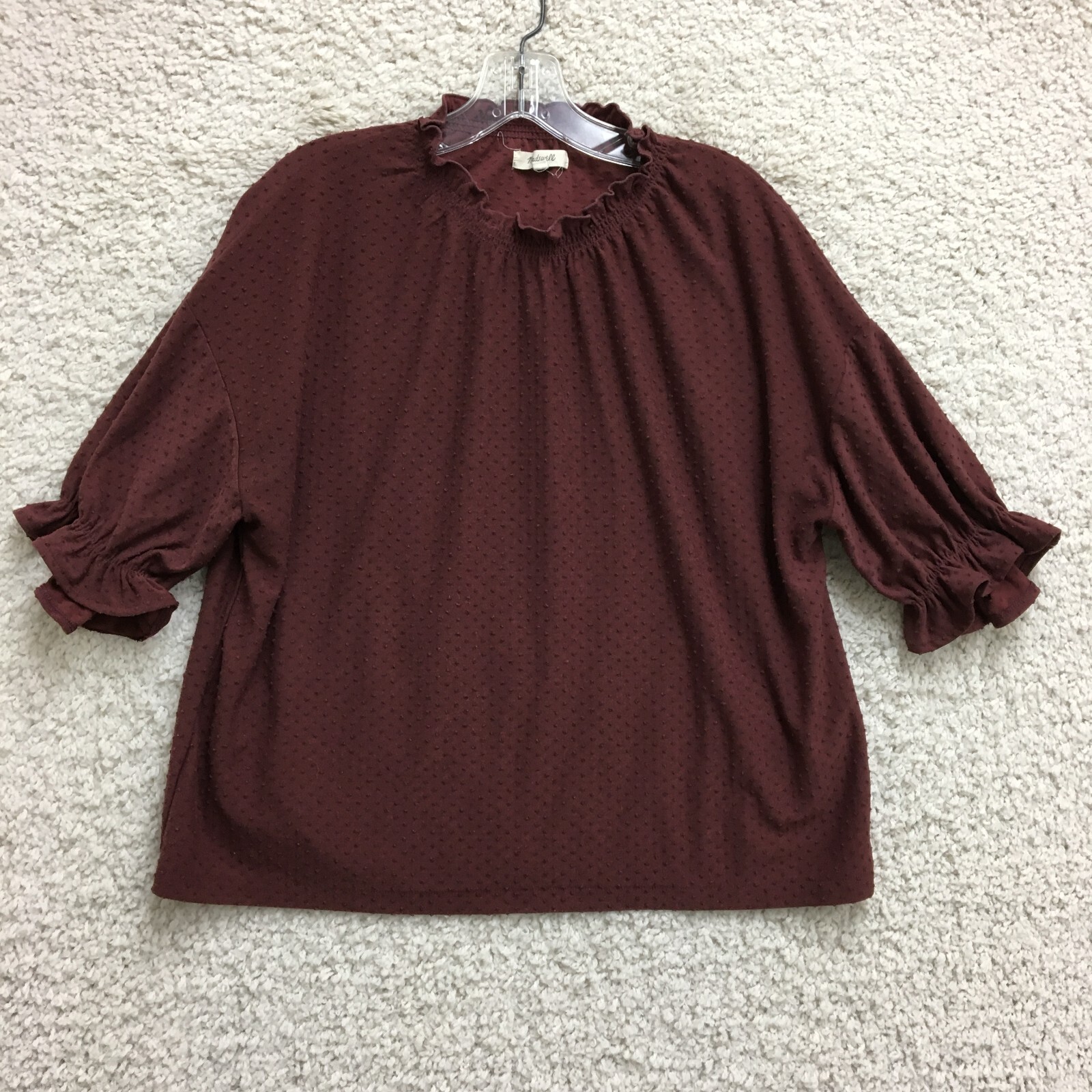 Madewell Red Clipdot Ruffle 3/4 Sleeve Blouse Women's Size L Casual Top