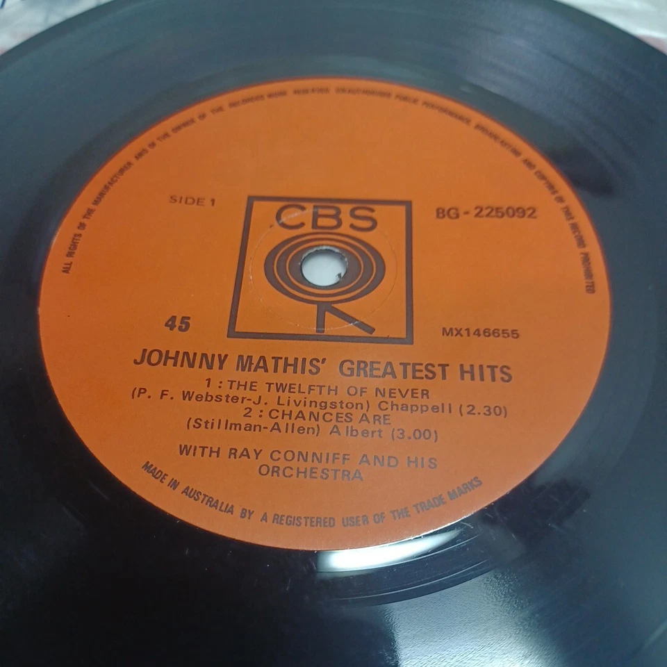 GREATEST HITS EP by JOHNNY MATHIS RARE OZ PRESS CROONER POP CBS 1966 NM/NM - Image 3 of 4