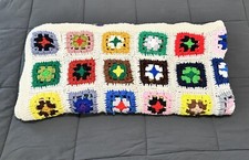 VTG Rosanne Granny Square Afghan Handmade Crochet Big Blanket 60 x 64