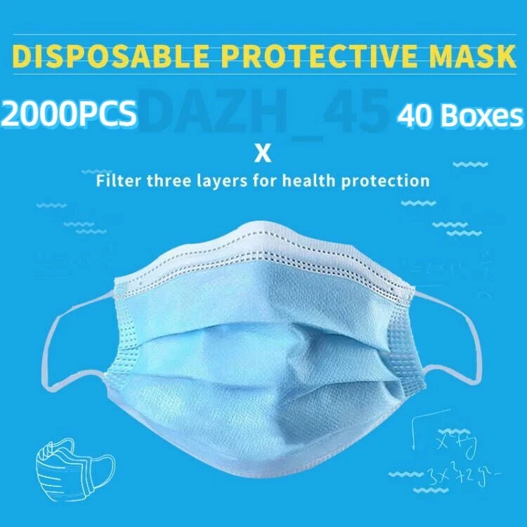 2000 PCs (40 BOXES) Disposable Face Mask 3 Layer Protection Non Medical use