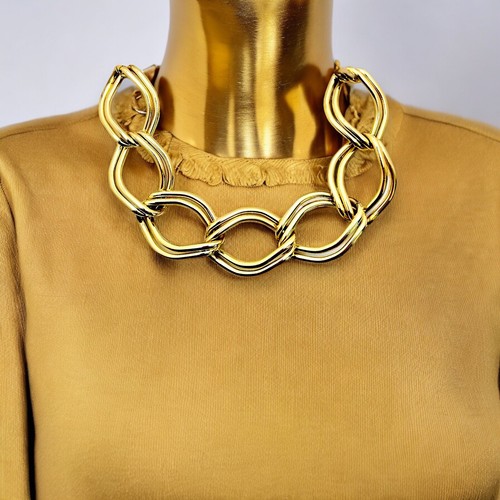 Chunky Gold Tone Chain Necklace Vintage 80s Bold Statement Double Link 18", $26.24 - Photo 7