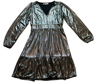 NEW Loft Silver Black Whimsigoth V-Neck Matrix Fairy Vampire Dress Puff Sleeve 4