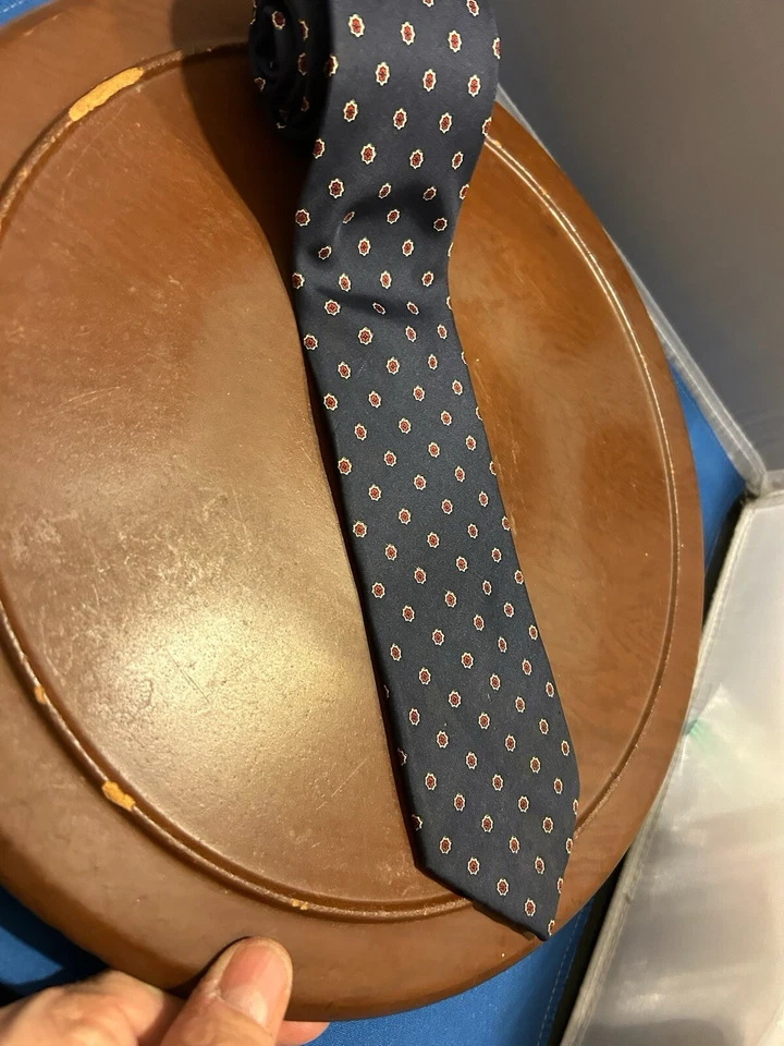 Corbata Hardy Amies Hecha en Italia Para Hombre Azul Lunares 100% Seda Foto 2 de 4