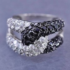 Size 9.5, vintage sterling silver 925 statement entwined ring with cluster cz