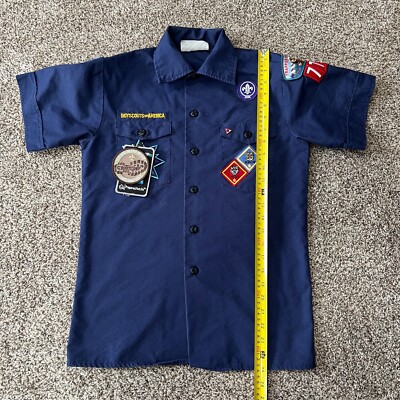 Boy Scouts Shirt Youth Large Blue America Uniform Cub Scout Patches Camp