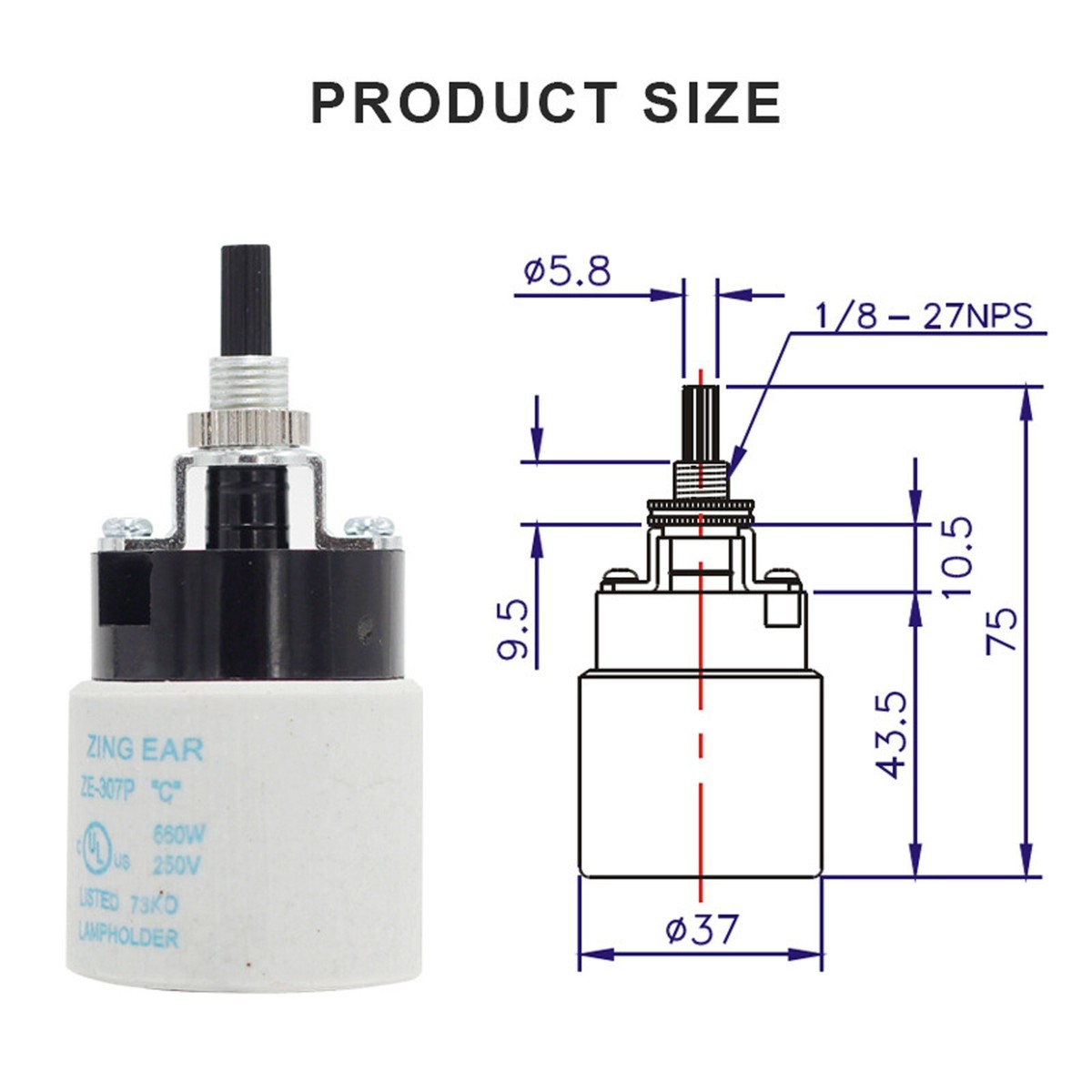 ZE-307P Turn Knob Rotary Bulb Lamp Socket Replacement Switch E26