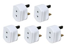 5 Pack Shaver Adaptor UK to 2 Pin Socket Plug Fuse for Toothbrush Shaving White
