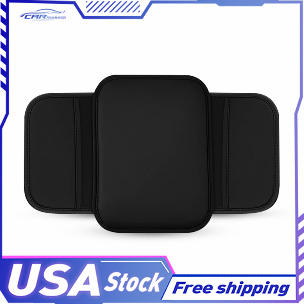 Black Seat Leather Armrest Cushion Protector Storage Pad Car Interior Accessory