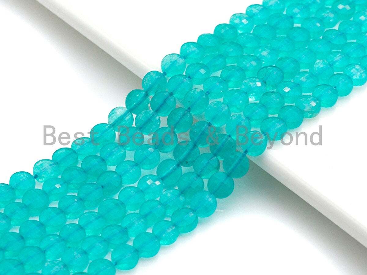 Natural Blue Amazonite Coin Shape Gemstone Beads Strand for Jewelry Making,  6mm
