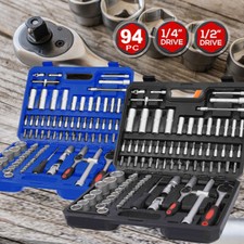 94Pc Ratchet Spanner Wrench Socket Set 1/2"&1/4" Screwdriver Bits Hand Tool Kit