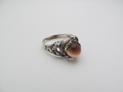 925 Sterling Silber Ring Drachenkralle Tiger Ochsenauge Halbedelstein Größe 8