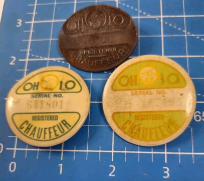 Three Vintage Ohio Licensed Chauffeur Badges Pins Set Of 3 Pinback Collectible 