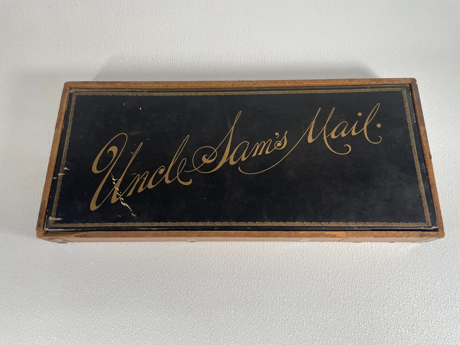 1893 Uncle Sam's Mail 4 panel US map game board wood dice cups pawns