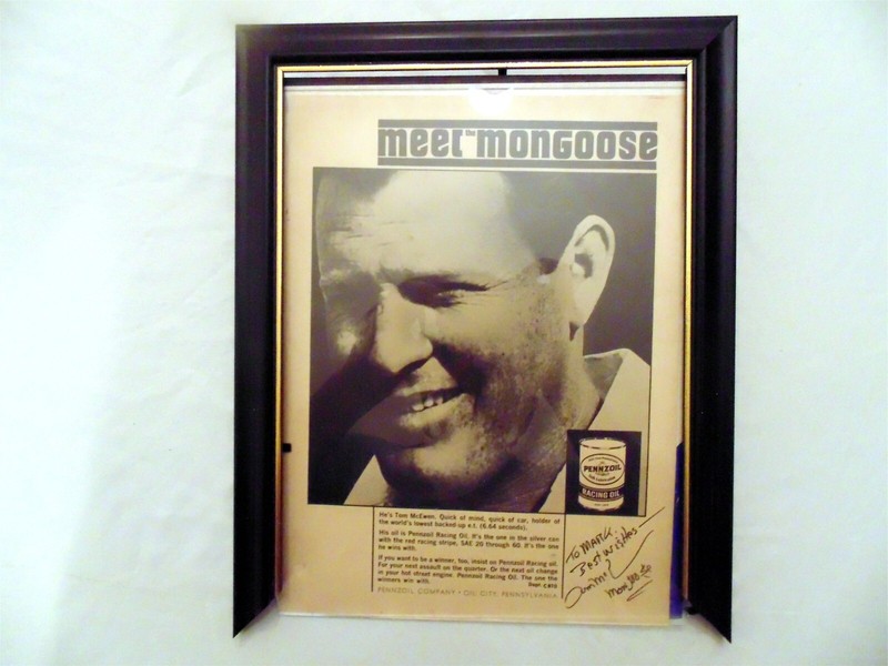 VINTAGE TOM MCEWEN (MONGOOSE) PENNZOIL AD AUTOGRAPHED PRE HOT WHEELS ERA