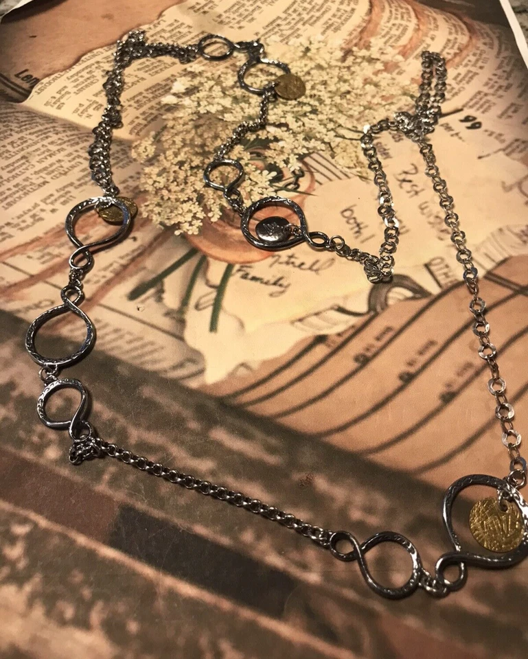 Collar Silpada N2150 plata de ley oxidada con discos de latón 38" nuevo Foto 4 de 4