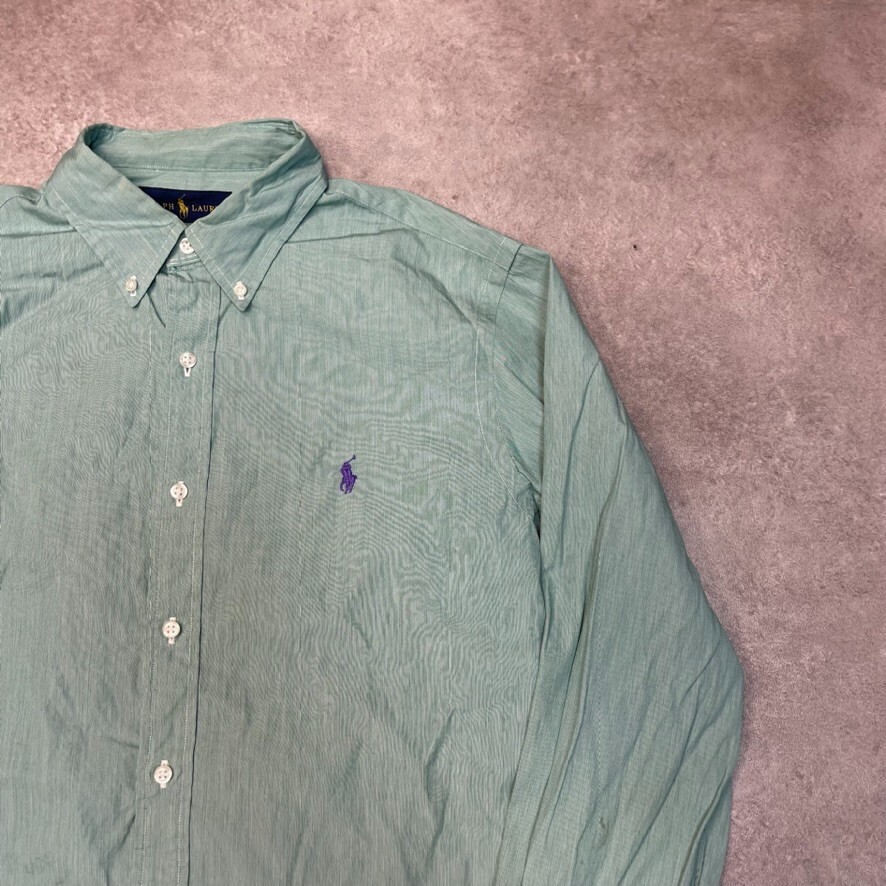 Ralph Lauren Shirt Mens Y2K Regular Fit Small Pony Long Sleeve Top Green, Large image 2