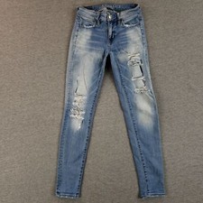 American Eagle Sz 00 Jegging Super Stretch X Distressed Light Wash Jeans