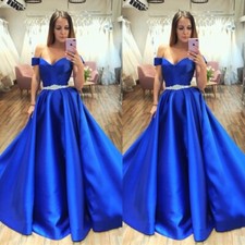 Royal Blue Wedding Dresses Off Shoulder Beaded Satin Elegant Bridal Gowns Custom