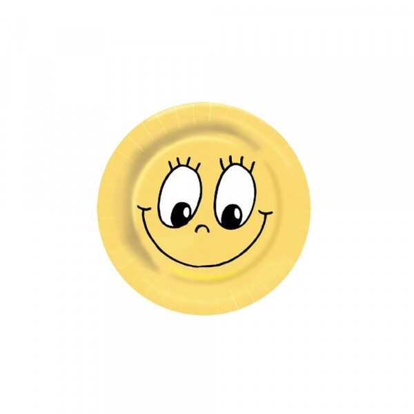 250 Pappteller Rund Ff Ø 23 X 1,5 Cm Gelb Smiling Face Partyteller, Kuchenteller-image