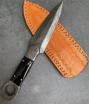 9  Handmade Damascus steel Dagger blade/knife with sheath ZH 36
