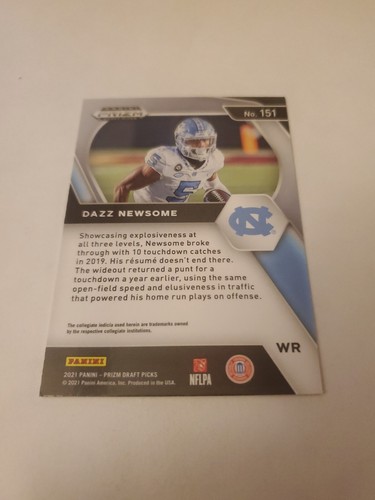 Dazz Newsome 2021 Prizm Draft Picks RC #151 - Picture 3 of 3