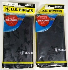 Lot Of 2 U.S. Divers Silicone Swim Caps Adult Black Brand New One Size Fits Most