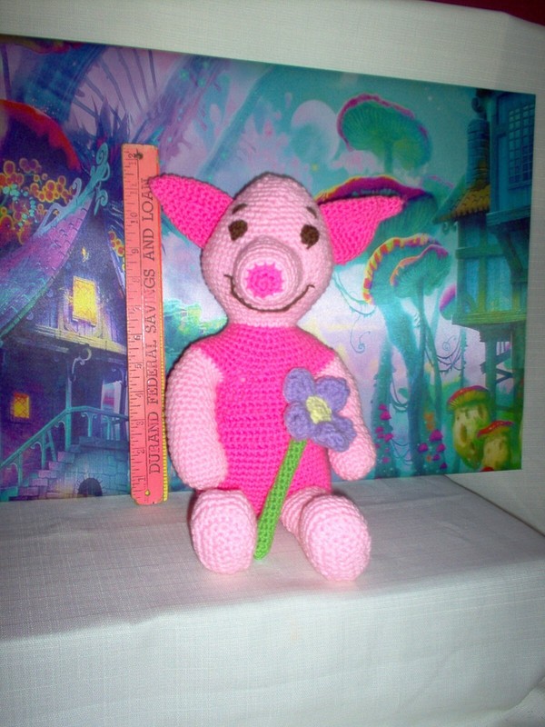 Crochet/handcrafted pink pig, 15" tall