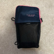 Five Star Black Pencil Case Pouch, Pink Trim, Zippered Mesh Front School